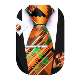 Сет краваток Barry.Wang: однотонний павільоновий краватковий аксесуар з кишеньковим хустинкою для весілля (помаранчево-зелений)