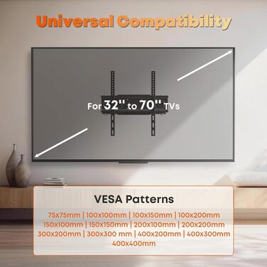 Настінне кріплення для телевізора 32-70 дюймів, поворотне, нахильне, до 50 кг, VESA 400x400 мм
