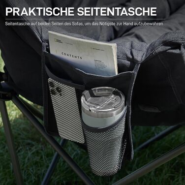 Кампінговий стілець-диван EVER ADVANCED для двох осіб, 145 см, чорний, до 400 кг, з високою спинкою, для саду, балкону, кемпінгу