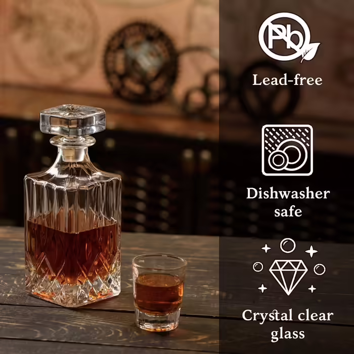 Kemstood Whiskey Decanter (945 ml) - Decanter Set with Crystal Glasses and Vintage Car Stand by Kemstood - Personalized Set for Men - Bar Accessories for Alcohol - Whiskey Gift Set
