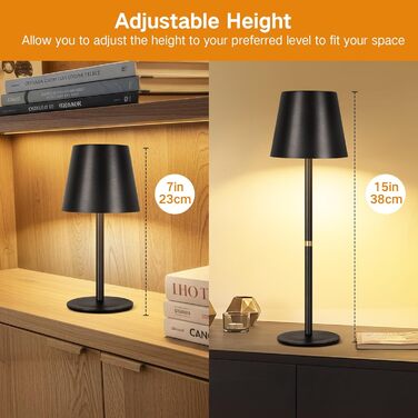 OUTON LED Настільна лампа 2 шт. Бездротова з зарядкою, сенсорне керування, 3 режими, IP54, 30 годин роботи, для дому та відпочинку, чорна