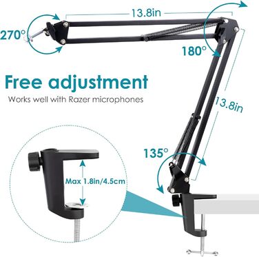 Тримач для мікрофона YOUSHARES Seiren V2 X: сумісний з Seiren Mini, V3 Mini/Chroma, Razer Seiren V2 X/Pro, Seiren X. Тримач з кабелями, стійка для стрімінгу та геймінгу