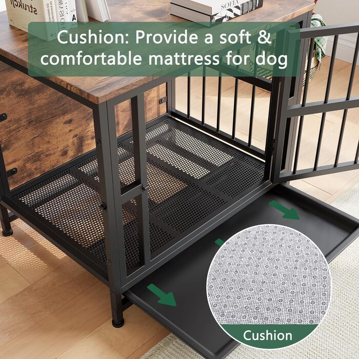 Дерев'яний вольєр для собак, 83 см, велика собача будка для дому, міцний вольєр для великих собак, вольєр з 2 дверима, знімний піддон, приліжний столик