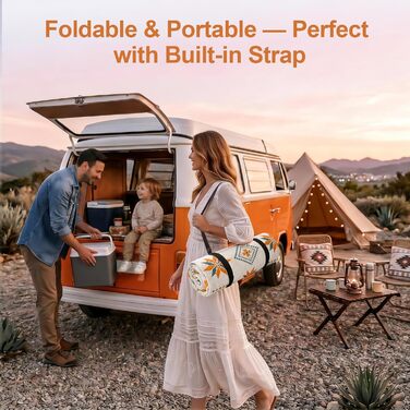 Плед для пікніка водонепроникний 200x200 см, пляжний килим без піску, складаний, з ручкою для перенесення (на 4-6 осіб) - ідеально для пляжу, кемпінгу та пікніків