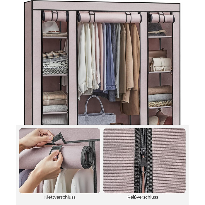 SONGMICS Wardrobe, Fabric Closet, with Clothes Rail and Shelves, Fabric Cover, for Bedroom, Dressing Room, 150 x 45 x 175 cm, LSF03H (Powder Pink)