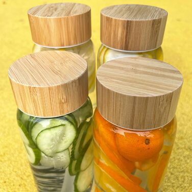 Glass Water Bottle 1L - Glass Water Bottle with Bamboo Lid 1 Liter (Green Leaves 1liter, 1000ml)