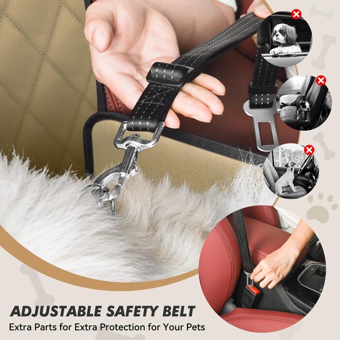 Автокрісло для собак: стабільне, водонепроникне, з підсиленими стінами та ременями безпеки, підходить для собак середніх та малих порід, бежеве