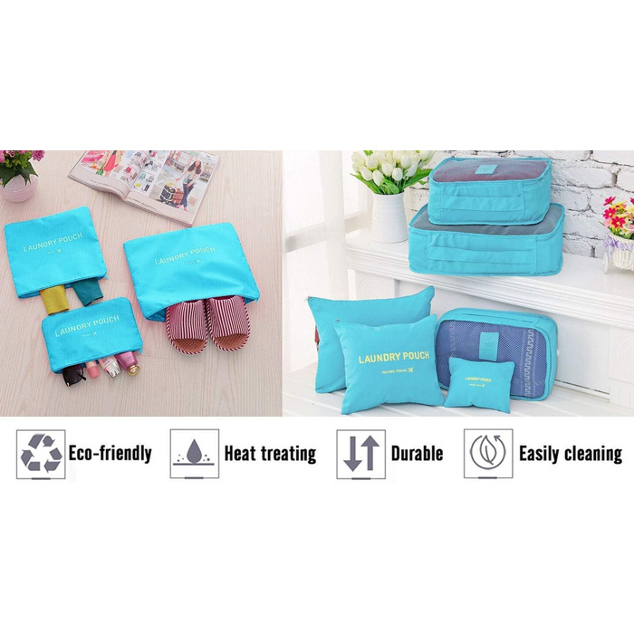 Органайзер для валізи Vicloon 8-в-1: комплект для подорожей, водонепроникні сумки для одягу, взуття та косметики (світло-блакитний)