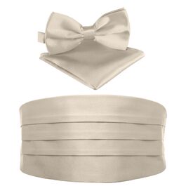 Комплект підтяжки та краватка-метелик + нагрудна хустка для смокінга (шампань-металік)