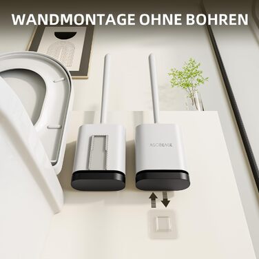 Щітка для унітазу ASOBEAGE з силікону: гнучкий наконечник, ручка з нержавіючої сталі, настінний кріплення, швидковисихаючий тримач для чищення ванної кімнати (Чорний) (Ширина 3 см, 1 шт.)