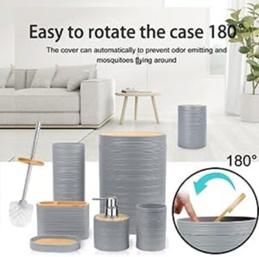 CERBIOR Набір аксесуарів для ванної кімнати, 6 шт., бамбуковий набір для ванної, з дозатором для мила, тримачем для зубних щіток, стаканчиком для зубних щіток, мильничкою для декоративної поверхні та подарунком для дому