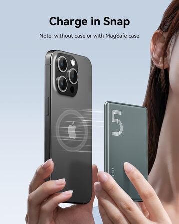 Power Bank Kuulaa Ultra Slim Magsafe, 5000mAh, Бездротова зарядка, Type-C, 20W, для iPhone 15/14/13/12, Space Gray