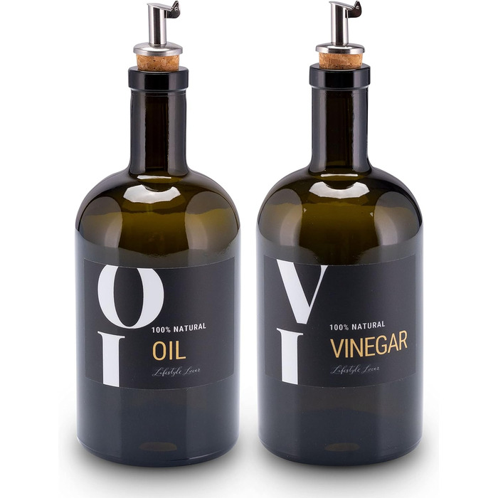 Lifestyle Lover Oil and Vinegar Set Apothecary Bottle Green Antique Glass Olive Oil with Stainless Steel Pourer for Oil & Vinegar (2 Pack Oil & Vinegar 500ml)