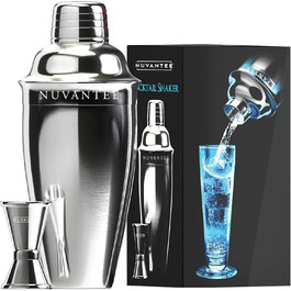 Cocktail Shaker Set - Premium Bar Kit with Free Measuring Jigger - Cocktail Recipes - 0.7L Stainless Steel Cocktail Shaker - Martini Shaker, Mixer with Strainer