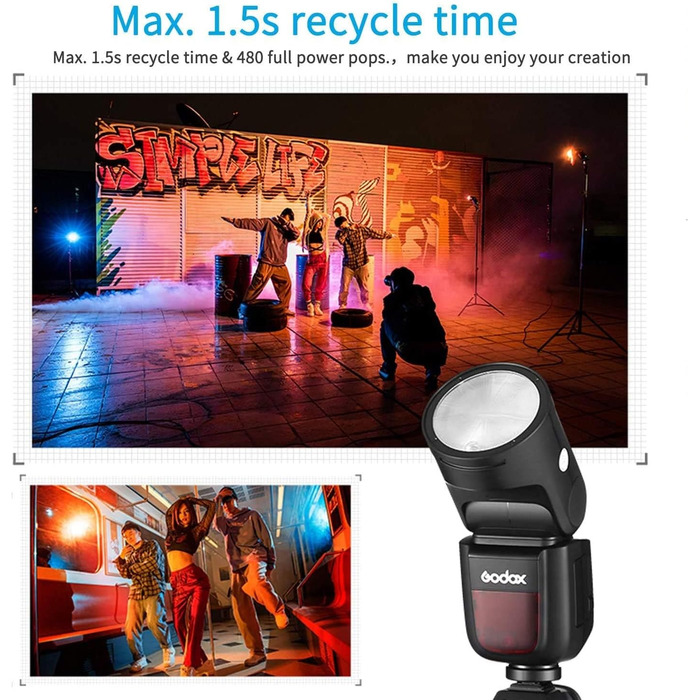 Godox V1-S: Швидкий спалах для камери Sony з Li-Ion акумулятором 2600 mAh, HSS 1/8000, 76W