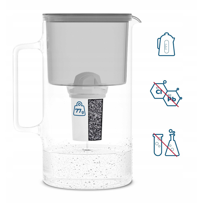 Скляний фільтр-кувшин Wessper D2 BOROSILICATE 3л, сірий + 3 фільтри