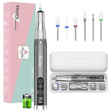 Електрична машинка для манікюру та педикюру Kredioo бездротова, 35000 об/хв з 6 насадками для видалення кутикули, шкарлагу, акрилу та гелю