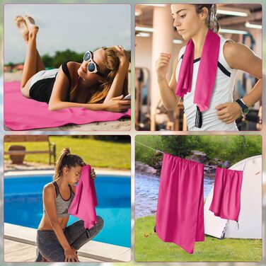 Набір з 2 рушників з мікрофібри: великий (180x90 см) для пляжу та маленький (80x40 см) для спорту, швидковисихаючі та не пісові, ідеально для відпочинку, сауни, трекінгу (рожевий)