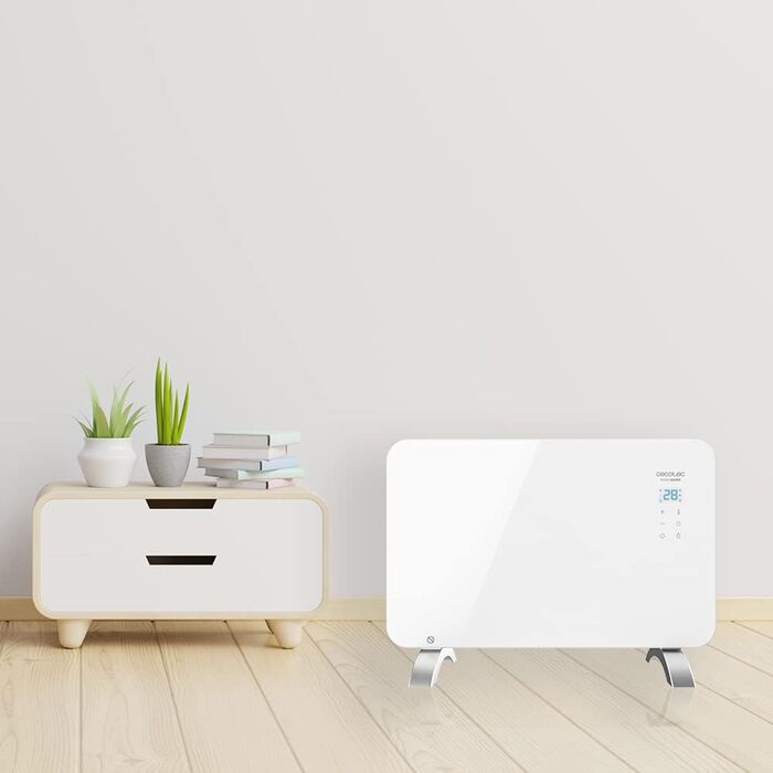 Конвектор Cecotec Ready Warm 6670 Crystal Connection з скляною панеллю, 1000 Вт, WiFi, термостат, таймер, підставка, для ванної кімнати (IP24), тихий, білий