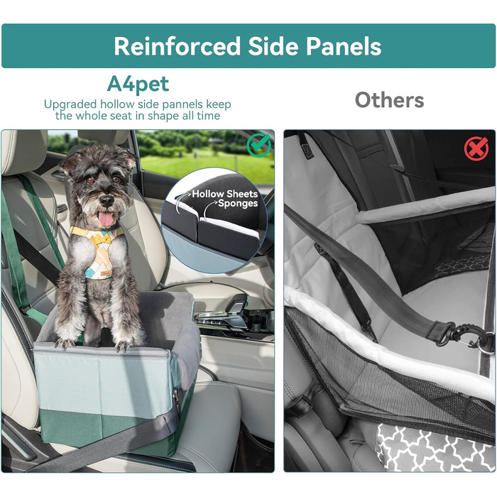 Автокрісло для собак, автокрісло для маленьких собак з ременями безпеки, підвищення для собак, складане, зелене