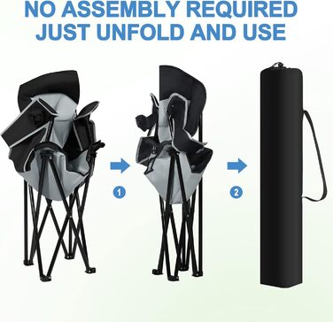 WOLTU Набір складаних стільців для кемпінгу 2 шт., чорний + світло-сірий, для риболовлі, саду, тераси, пікніка