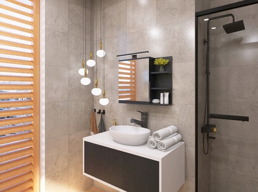 Шафа в ванну кімнату BETTER HOME, чорний матовий, з LED-дзеркалом