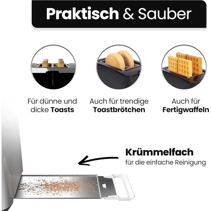 Тостер Bomann TA 6065 CB білий: 2 відділення, підставка для бургерів, функція підйому, розморожування та підігріву | Модель 2024