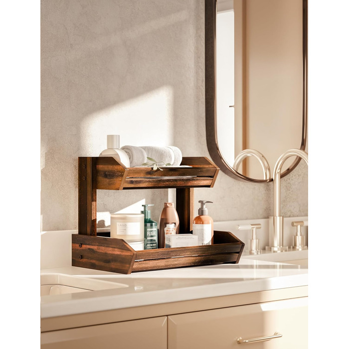 Двоярусна фруктова корзина HOLANA з дерева горіха для кухонного столу - органайзер для фруктів, овочів та закусок