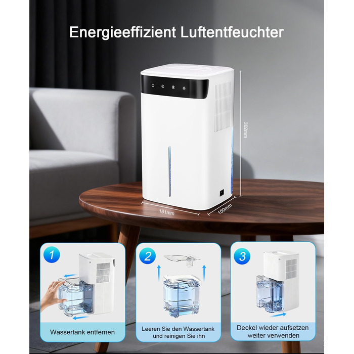 Електричний осушувач повітря 2600 мл з тихим режимом та підсвіткою, захист від замерзання. Ідеально для кухні/підвалу