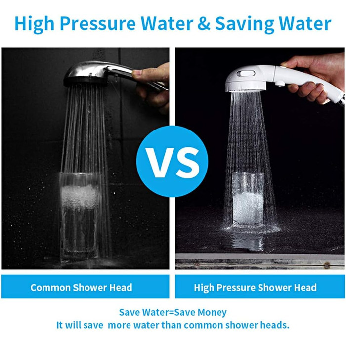 KAIYING Drill-Free High-Pressure Handheld Shower with ON/OFF Pause Switch, 3 Spray Modes, Water-Saving Shower Head, Detachable Puppy Shower Accessory (M: Shower Head + Holder + Hose) (White)
