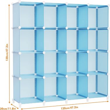 Wardrobe, Portable Shelving System, Plastic Closet with 2 Clothes Rods, Bedroom Wardrobe Closet White for Bedroom (Blue)
