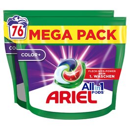 Капсули для прання білизни Ariel All-in-1 Color+, рідкий засіб для кольорових речей, ефективне видалення плям, свіжий аромат, 76 шт