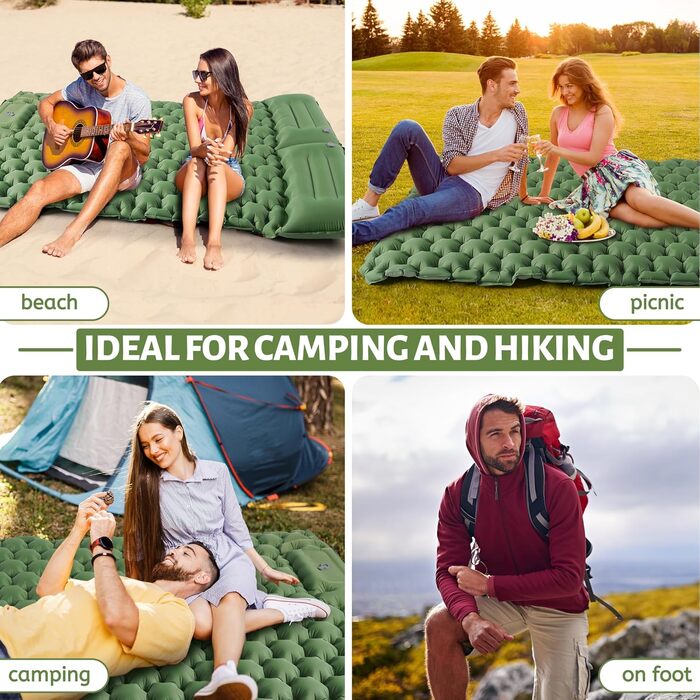 Isomatte Self-Inflating Camping Mat for 2 People - Thick & Extended Sleeping Pad with Air Pump - Lightweight Travel Mat for Camping, Hiking, Beach
