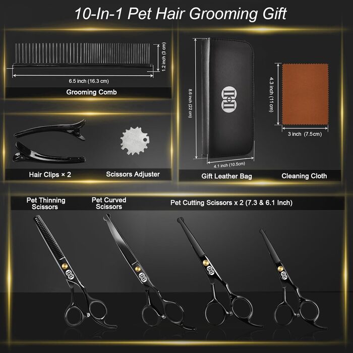 CIICII 10-in-1 Professional Dog Grooming Kit with Rounded Safety Tips - Dog & Cat Hair Scissors Set
