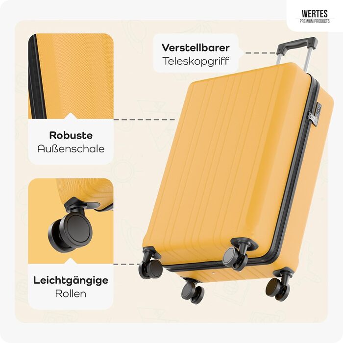 Чемодан великий 100L з TSA замком, жорсткий корпус, подвійні колеса, валіза на колесах (77см, гірчичний)