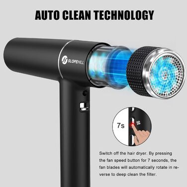 Фен Slopehill з унікальним безщітковим мотором | Інтелектуальна діагностика несправностей | Інноваційний мікрофільтр | Технологія Oxy Active | LED-дисплей | Суперлегкий 268г, 2000W (Чорний)