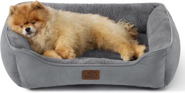 Кішечка ліжко BEDSURE велике, миється - 63.5x53см, неслизьке, для собак та кішок, квадратна корзина з м'яким бордюром, сіре, 63.5 x 53 см (Д x Ш)