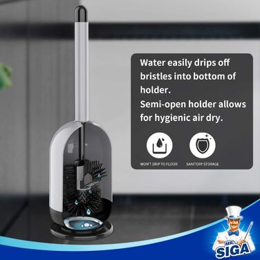 Набір для чищення унітазу Mr.Siga з тримачем, щітка для унітазу з м'якими щетинками, сірий та чорний, 1 шт.