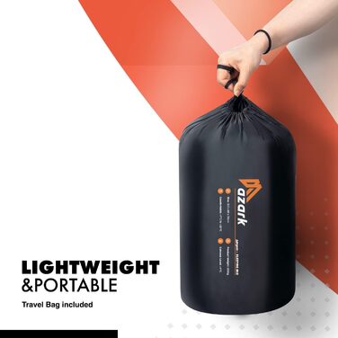 Сплячий мішок Azark Premium, 350 г/м², легкий та водонепроникний, 4 сезони для кемпінгу, піших прогулянок та відпочинку на природі. Підходить для дорослих та дітей (Чорний)