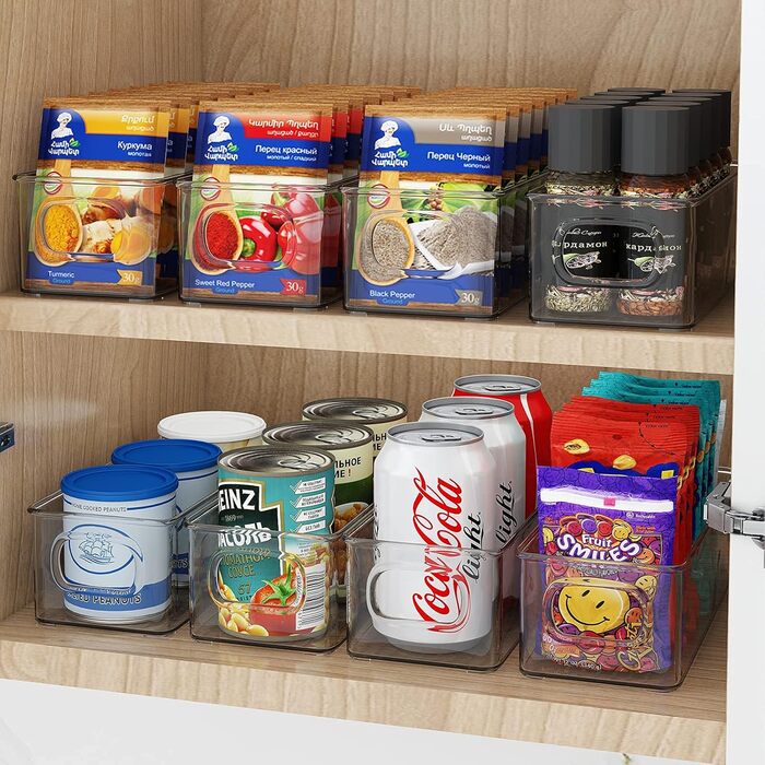 FINEW Refrigerator Organizer 8-Piece Set, Stackable Storage Boxes, Small Refrigerator Boxes with Handle, Transparent Containers for Kitchen, Cabinets, Freezer, Pantry - BPA Free