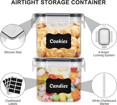 12 контейнерів для зберігання продуктів, герметичні, BPA-free, PP, з замком, 0.8л (Чорний) + 32 етикетки та маркер