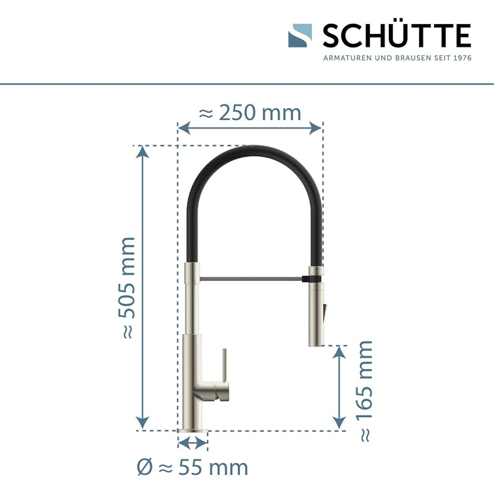 Кран кухонний Schütte Stilo з висувною лійкою, поворотний на 360°, однорегуляторний, хром/чорний (DESIGN)