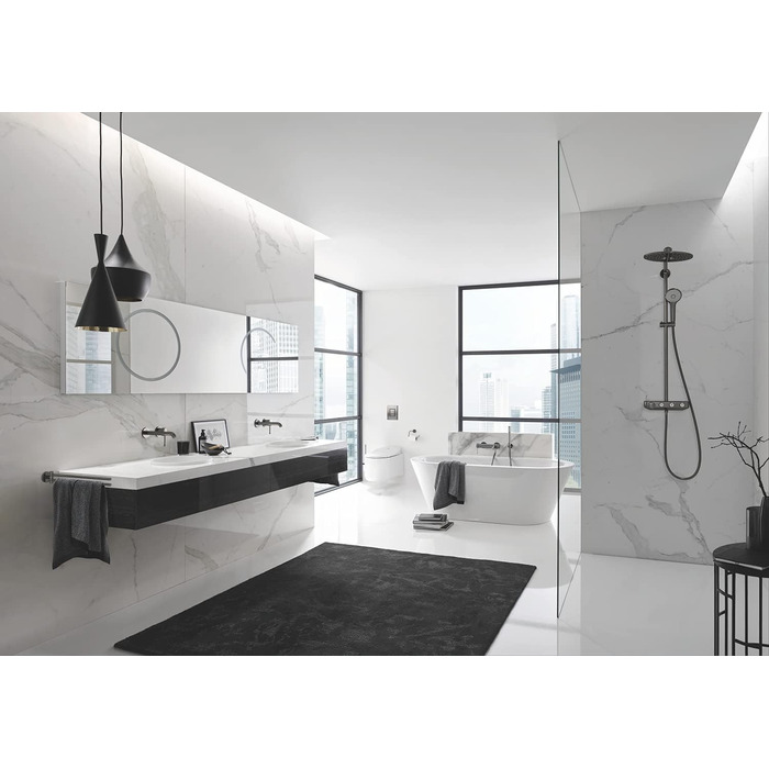 GROHE Essentials Toilet Paper Holder - No Drill Mounting, Adhesive, Brushed Hard Graphite Finish