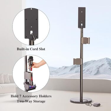 Arondson Vacuum Stand, height-adjustable stand for Dyson V15 Detect V12 V11 V10 V8 V7, aluminum storage stand for 8 accessories, ASS001