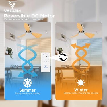 Стеляний вентилятор з підсвіткою для спальні: 76 см, тихий вентилятор з пультом дистанційного керування для вітальні - DC мотор, крила з імітацією натурального дерева, таймер, VV (під деревом, 3)