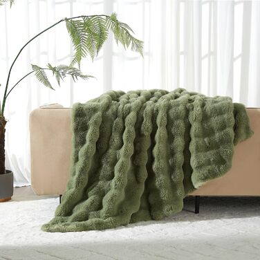М'яка плюшева ковдра Luofanfei 180x200 см, салатово-кремовий колір, з ефектом 