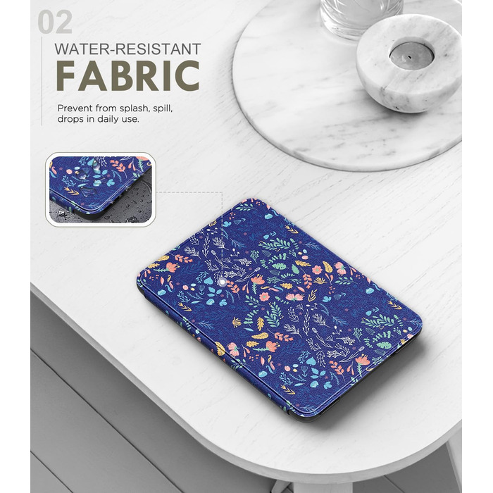 Чохол MoKo для Kindle 6' (11 покоління, 2024/2022) з авто-вимкненням, Smart Cover з квітами на синьому фоні