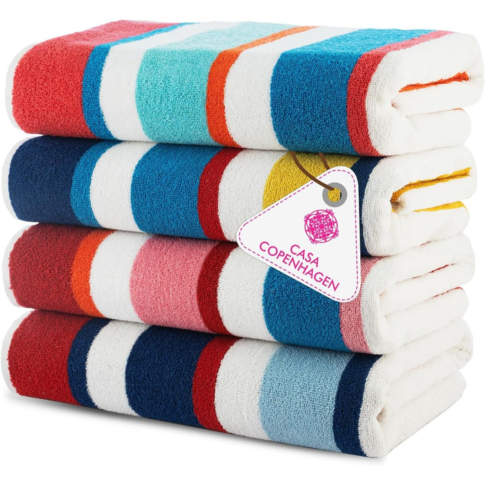 Рушники Casa Copenhagen Bora Bora – набір 4 шт. (76x152 см) з бавовни, Данія. Швидковисихаючі, для басейну, душу та ванни. Рожевий, червоний, жовтий, блакитний