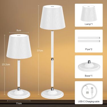 Світлодіодна настільна лампа бездротова з регулюванням висоти, USB-C нічник з 3 режимами освітлення та димером, портативна металева акумуляторна лампа для вітальні, спальні та вулиці (Чорна)