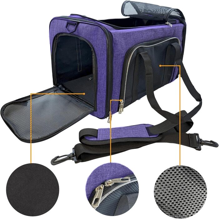 Транспортна сумка для котів та маленьких собак до 10 кг – складана, робуста, з прихованим даховим вікном (фіолетова, 50x30x30 см)